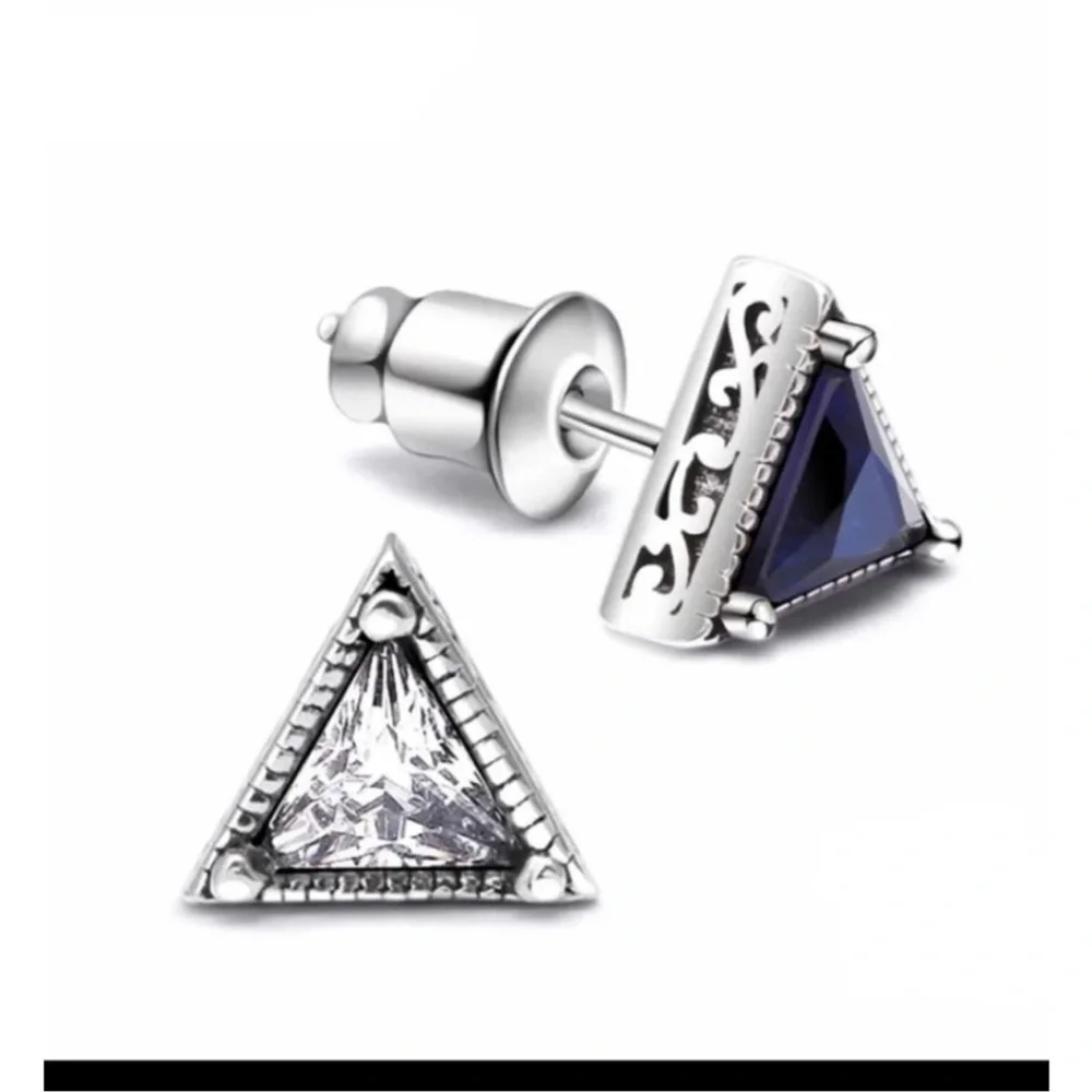 NEW Unisex Triangle Simulated‎ Diamond 925 Silver Stud Earrings